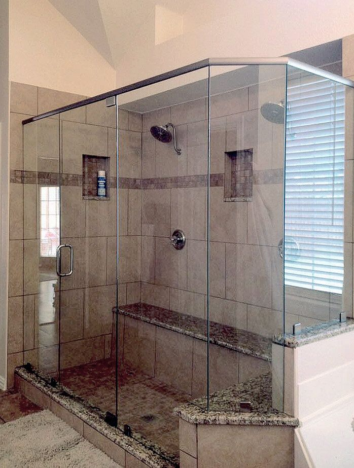 Spacious shower door in a bathroom