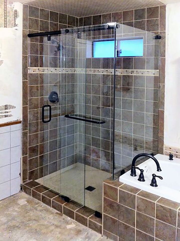 Shower glass door in Austin home 