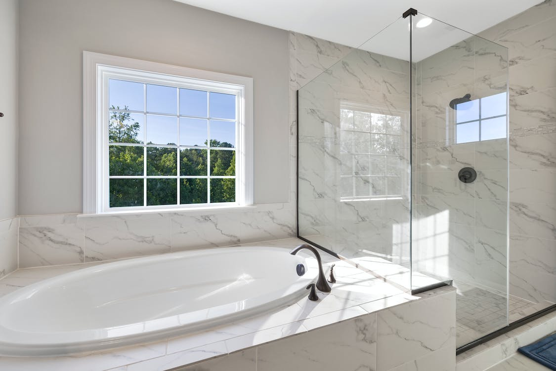 Shower door with fixed glass panel